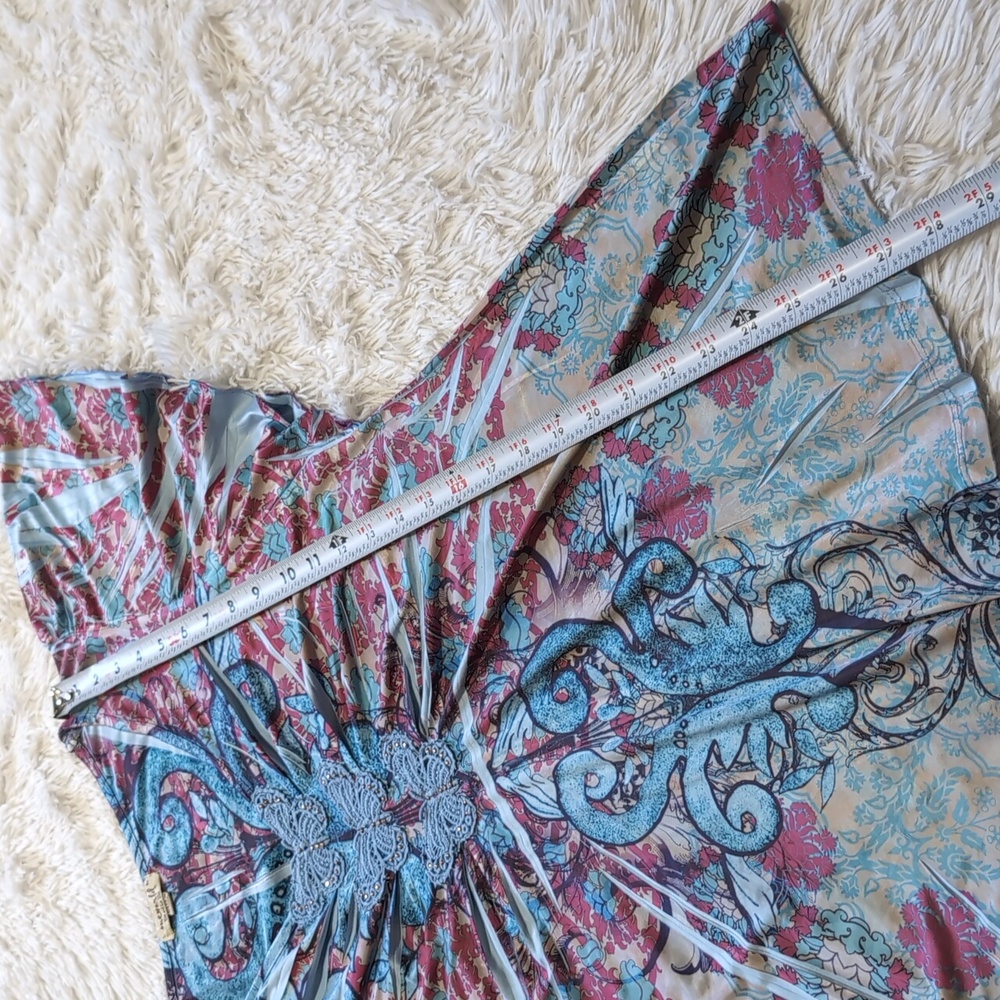 Y2K Oneworld Blue Pink Butterfly Embroidery Flutter Sleeve Fairycore Top Medium - Picture 13 of 13